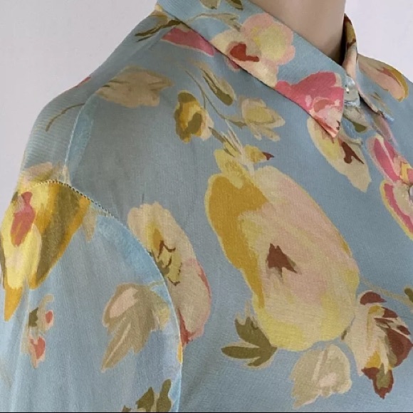 Vintage In Harmony Button Down Floral Sheer Blouse - Picture 4 of 7